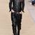Women’s black soft genuine lambskin leather utility long sleeve stylish jumpsuit