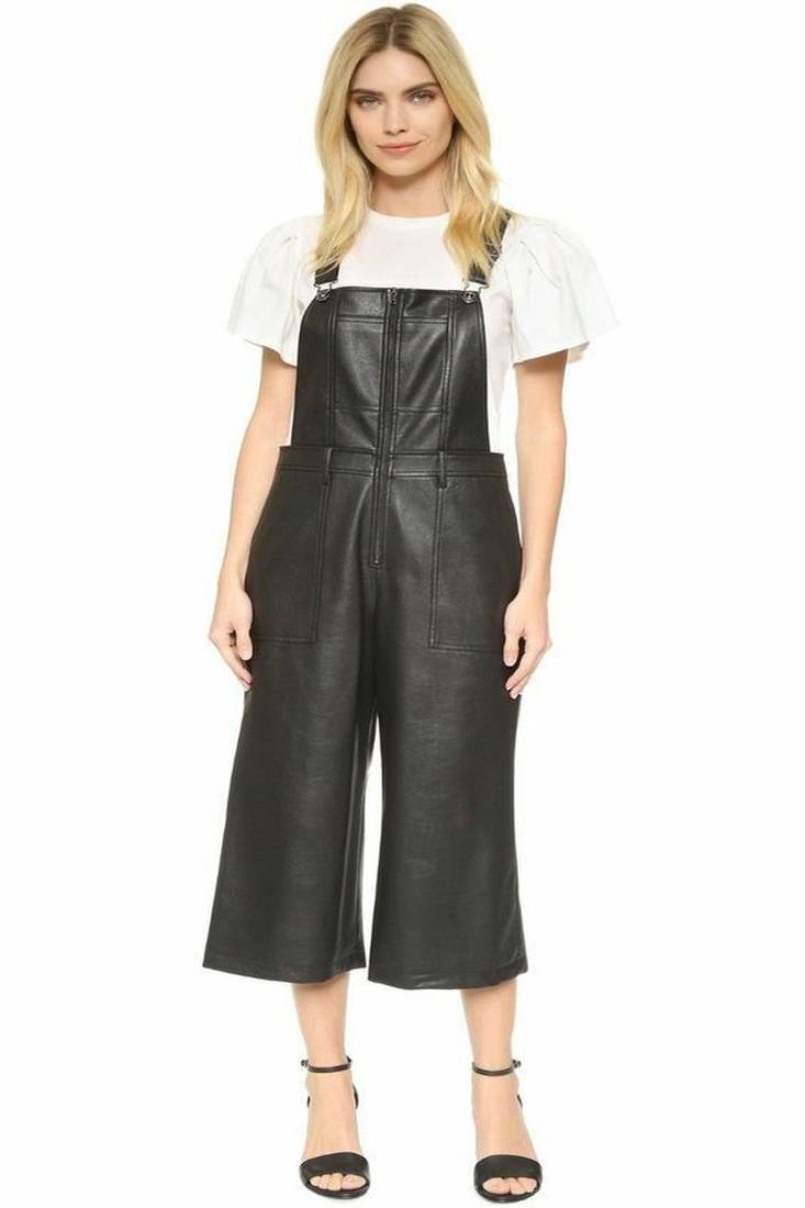 Women’s black soft genuine lambskin leather utility stylish leather dangri