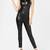 Women’s black soft genuine lambskin leather utility stylish sleeveless leather fitted jumpsuit
