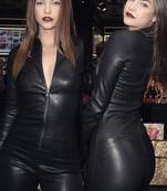Women’s black soft genuine lambskin leather utility stylish leather shirt collar jumpsuit