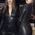 Women’s black soft genuine lambskin leather utility stylish leather shirt collar jumpsuit