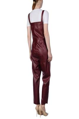 Women’s burgunday soft genuine lambskin leather utility stylish sleeveless jumpsuit 2