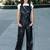 Women’s black soft genuine lambskin leather utility stylishsleeveless jumpsuit