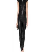 Women’s black soft genuine lambskin leather utility stylish cap sleeve jumpsuit