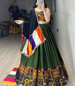 Mehendi Rayon Cotton Embroidery Semi stitched Navratri Chaniya Choli