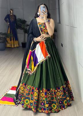 Mehendi Rayon Cotton Embroidery Semi stitched Navratri Chaniya Choli 2