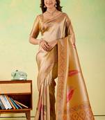 Mustard viscose silk position print saree with matching blouse piece