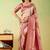 Pink viscose silk position print saree with matching blouse piece