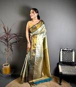 Sea green soft silk ikkat leheriya weaving saree
