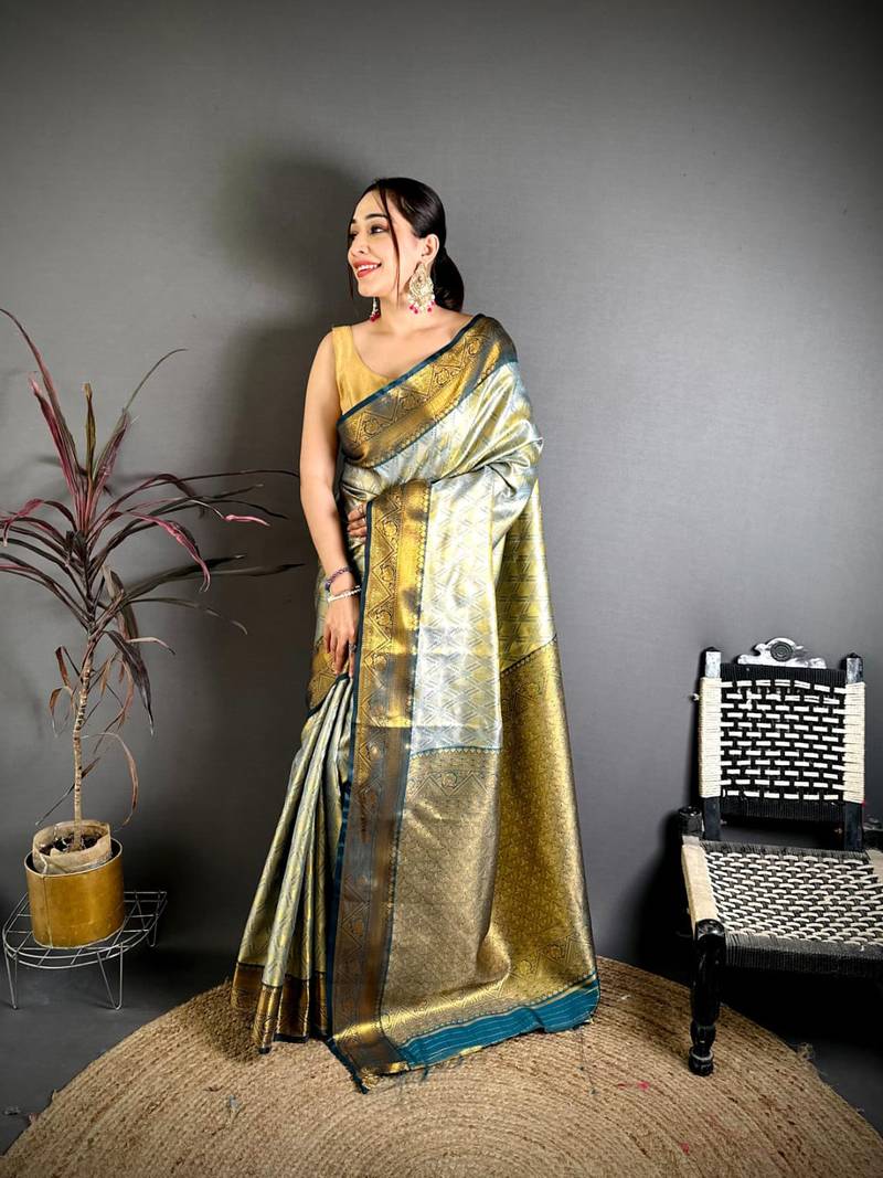 Sea green soft silk ikkat leheriya weaving saree