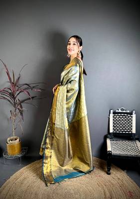 Sea green soft silk ikkat leheriya weaving saree 2