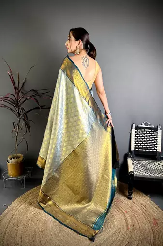 Sea green soft silk ikkat leheriya weaving saree