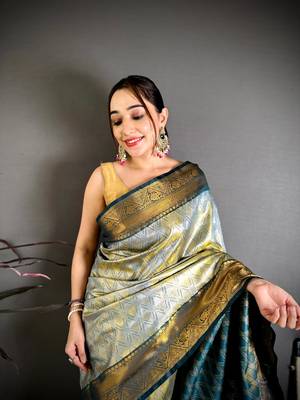 Sea green soft silk ikkat leheriya weaving saree 4