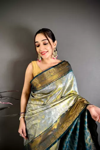 Sea green soft silk ikkat leheriya weaving saree