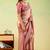 Pink viscose silk position print saree with matching blouse piece