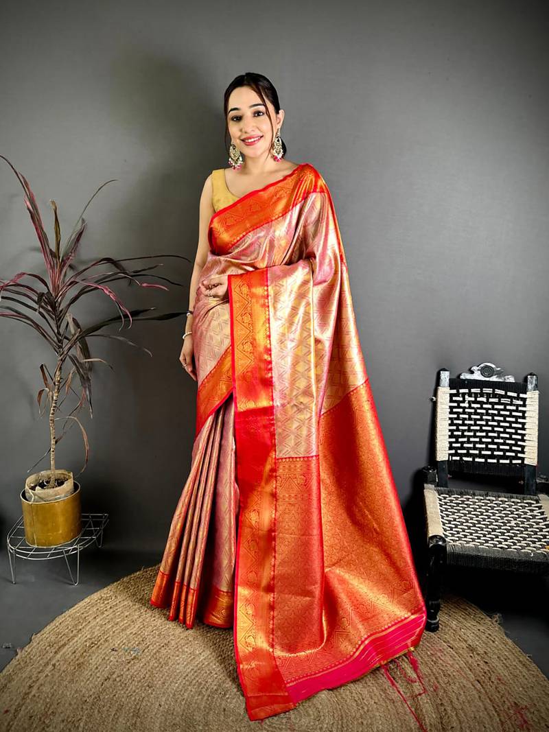 Red soft silk ikkat leheriya weaving saree