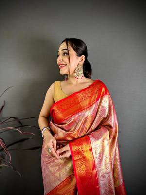 Red soft silk ikkat leheriya weaving saree 4