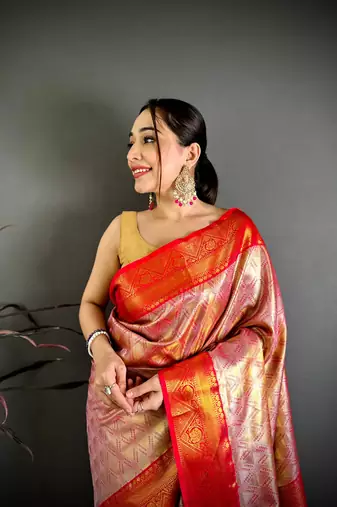 Red soft silk ikkat leheriya weaving saree