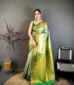 Light green soft silk ikkat leheriya weaving saree