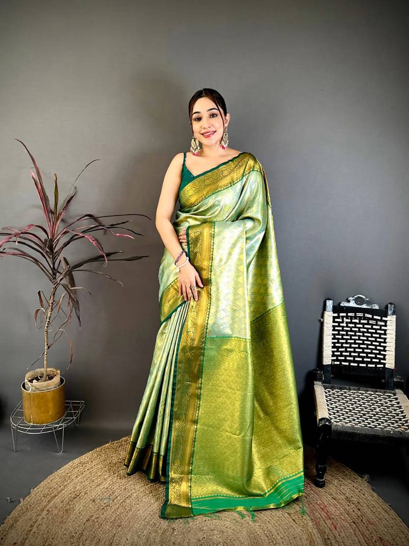 Light green soft silk ikkat leheriya weaving saree