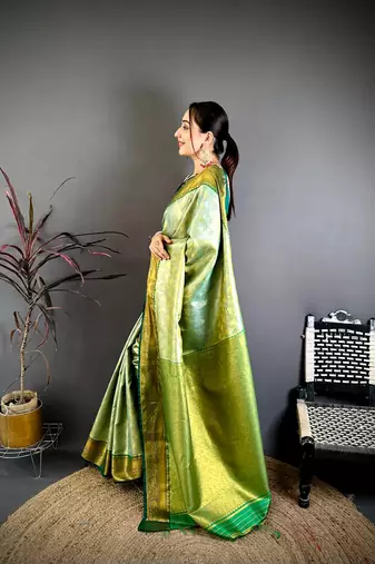 Light green soft silk ikkat leheriya weaving saree