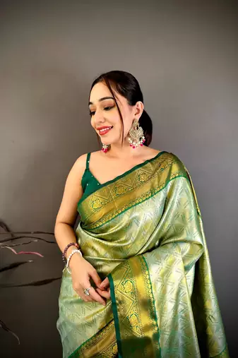 Light green soft silk ikkat leheriya weaving saree