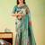 Teal viscose silk position print saree with matching blouse piece