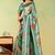 Teal viscose silk position print saree with matching blouse piece