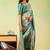 Teal viscose silk position print saree with matching blouse piece