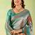 Teal viscose silk position print saree with matching blouse piece