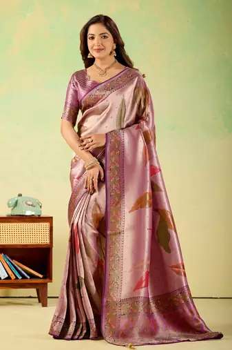 Lavender viscose silk position print saree with matching blouse piece