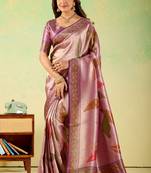 Lavender viscose silk position print saree with matching blouse piece