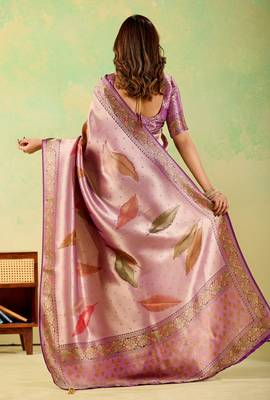 Lavender viscose silk position print saree with matching blouse piece 2