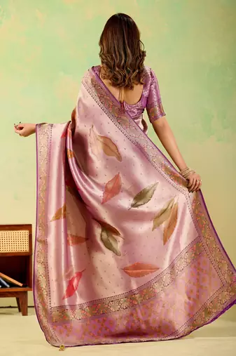 Lavender viscose silk position print saree with matching blouse piece