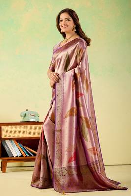 Lavender viscose silk position print saree with matching blouse piece 3