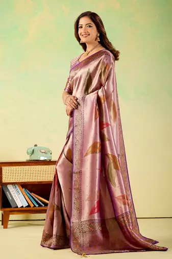 Lavender viscose silk position print saree with matching blouse piece