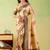 Yellow viscose silk position print saree with matching blouse piece