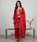 Orange designer natural crepe sequins embroidered work readymade suit