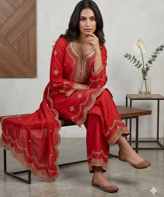 Orange designer natural crepe sequins embroidered work readymade suit 2