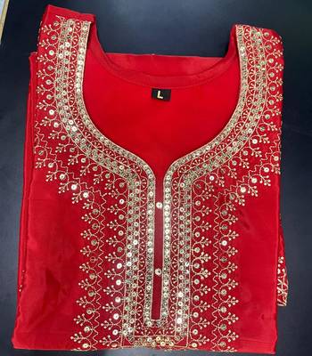 Orange designer natural crepe sequins embroidered work readymade suit 3
