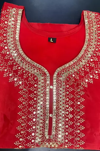 Orange designer natural crepe sequins embroidered work readymade suit