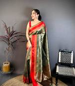 Green & red soft silk zari weaving silk blend saree