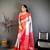 Off white & red soft silk floral zari weaving saree