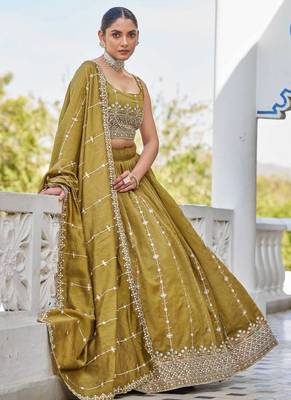 olive silk blend embroidered lehenga choli 2