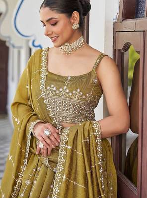 olive silk blend embroidered lehenga choli 3