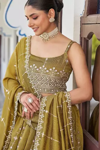 olive silk blend embroidered lehenga choli