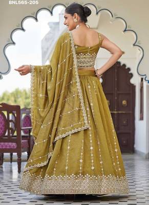 olive silk blend embroidered lehenga choli 4