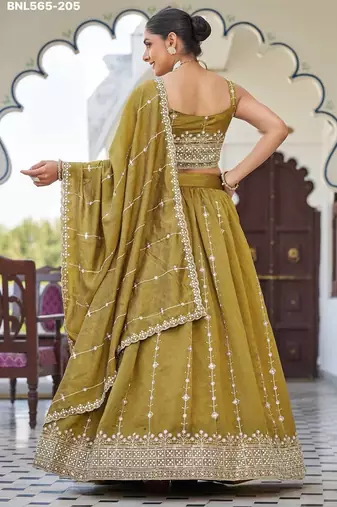 olive silk blend embroidered lehenga choli