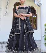 dark navy blue silk blend embroidered lehenga choli