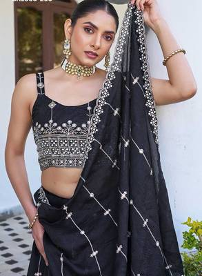 dark navy blue silk blend embroidered lehenga choli 3
